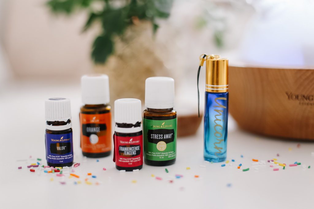 A close up of a bottles of essential oil from Young Living 